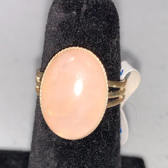 Silver Plated Rose Quartz Cab Ring, Sizeable - Picture 1 of 8